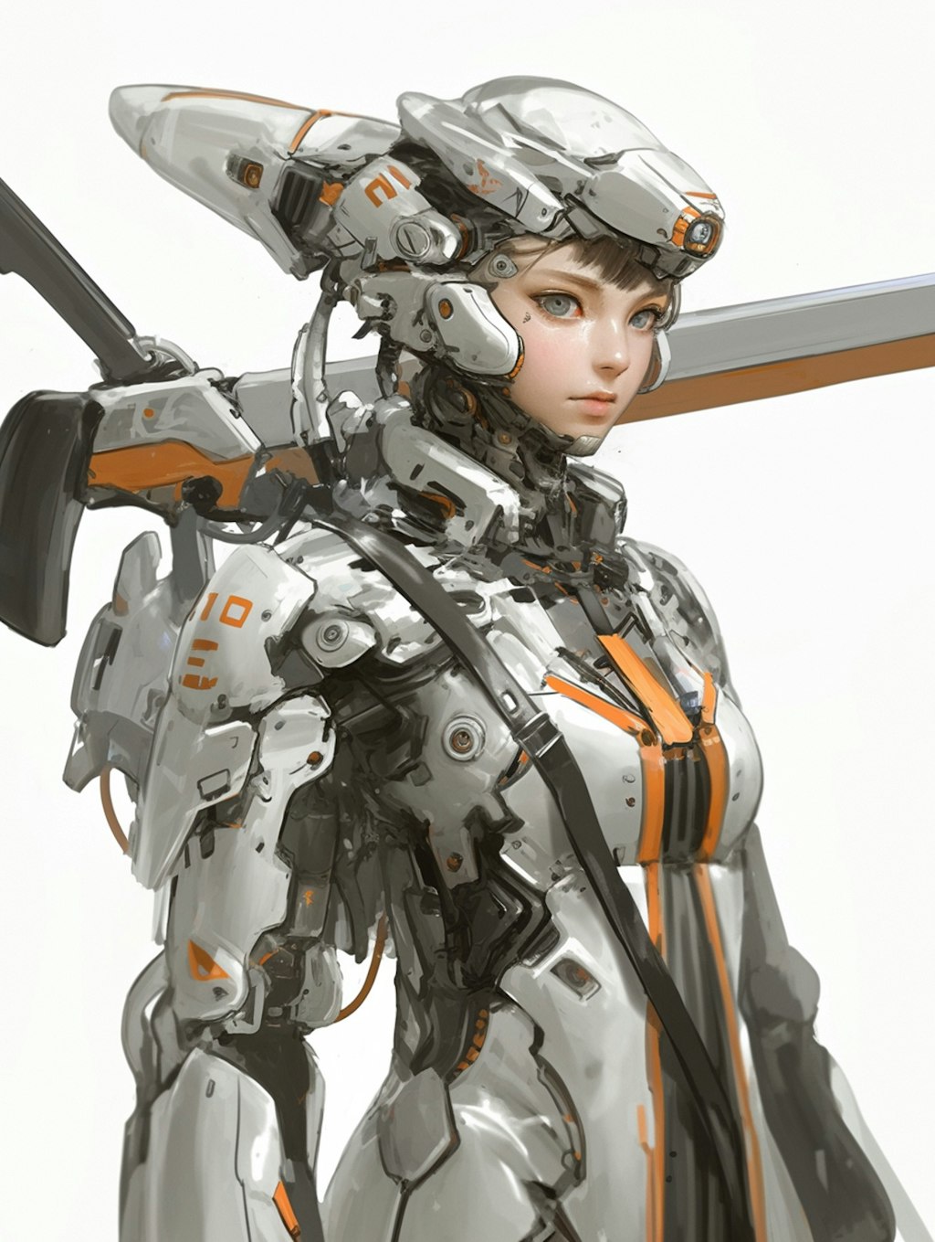 orange accent mechanic girl 機械化銃剣戦士