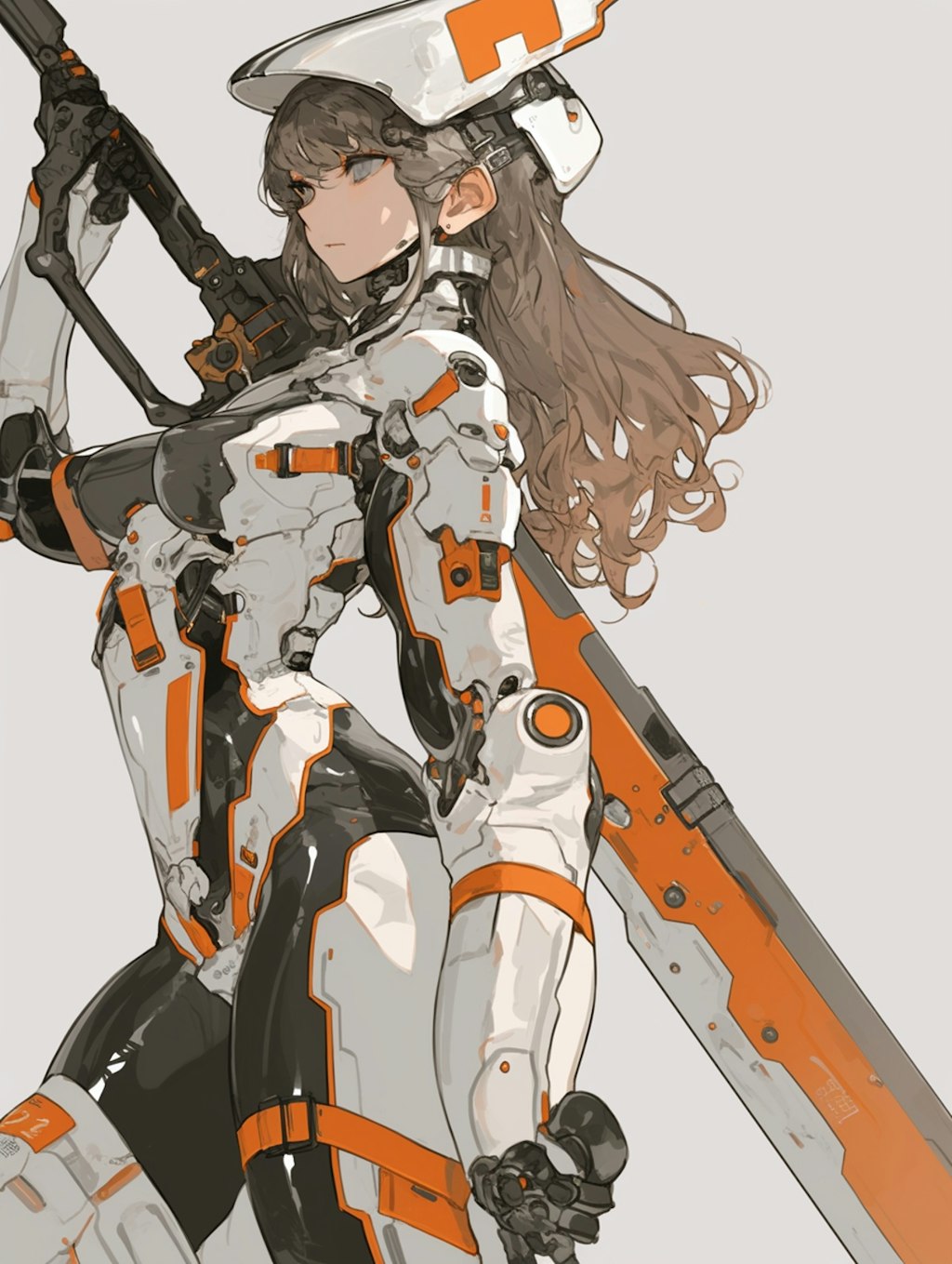 orange accent mechanic girl 機械化銃剣戦士