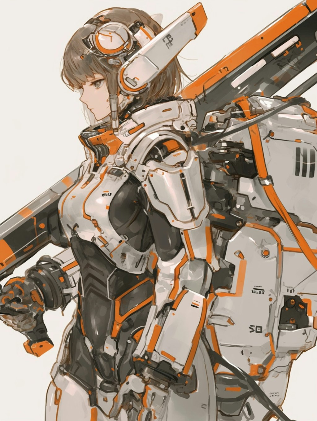 orange accent mechanic girl 機械化銃剣戦士