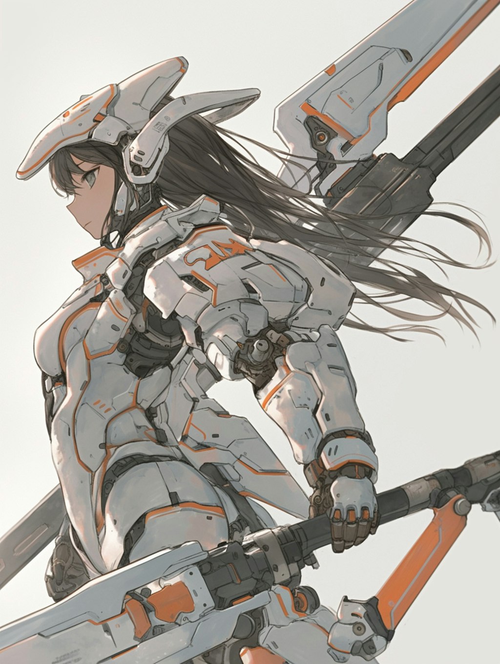 orange accent mechanic girl 機械化銃剣戦士