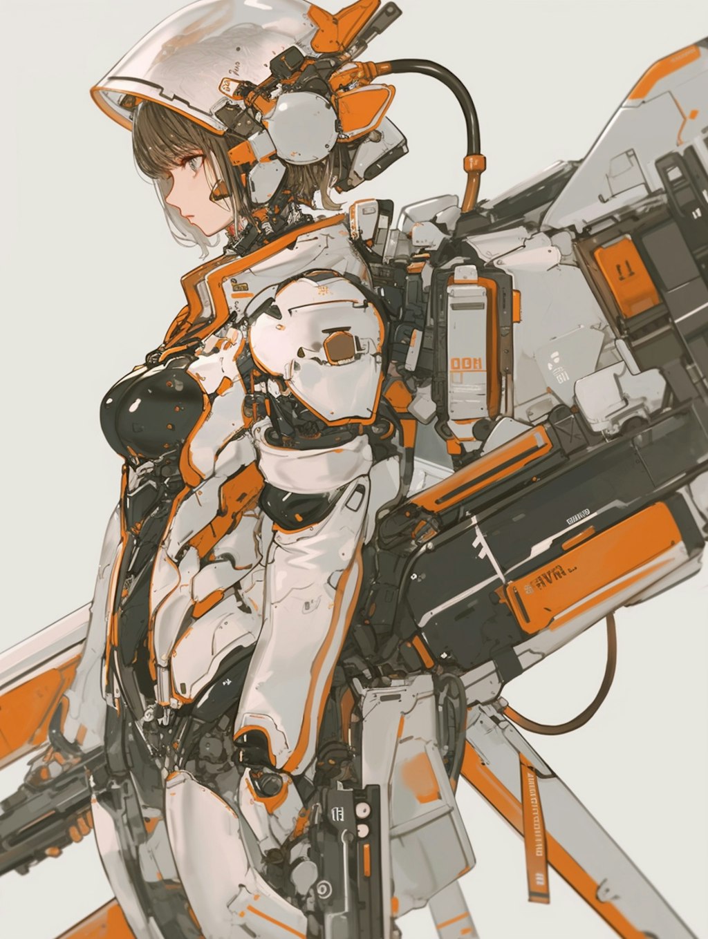 orange accent mechanic girl 機械化銃剣戦士