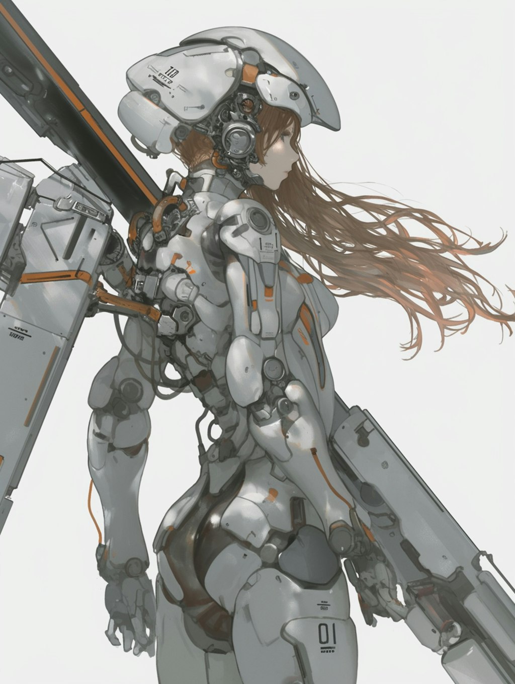 orange accent mechanic girl 機械化銃剣戦士