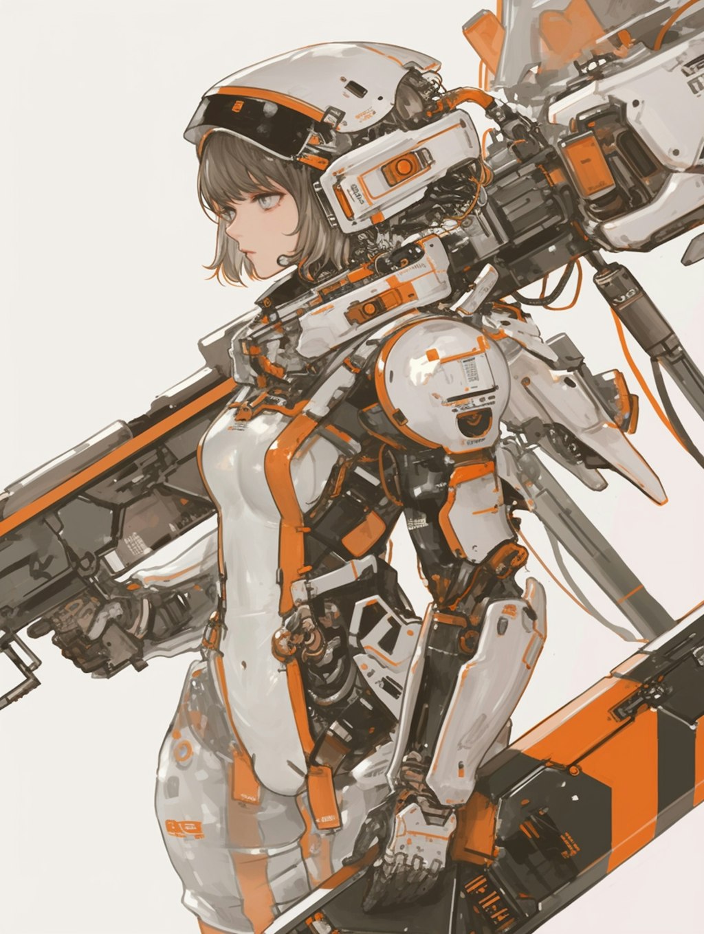 orange accent mechanic girl 機械化銃剣戦士