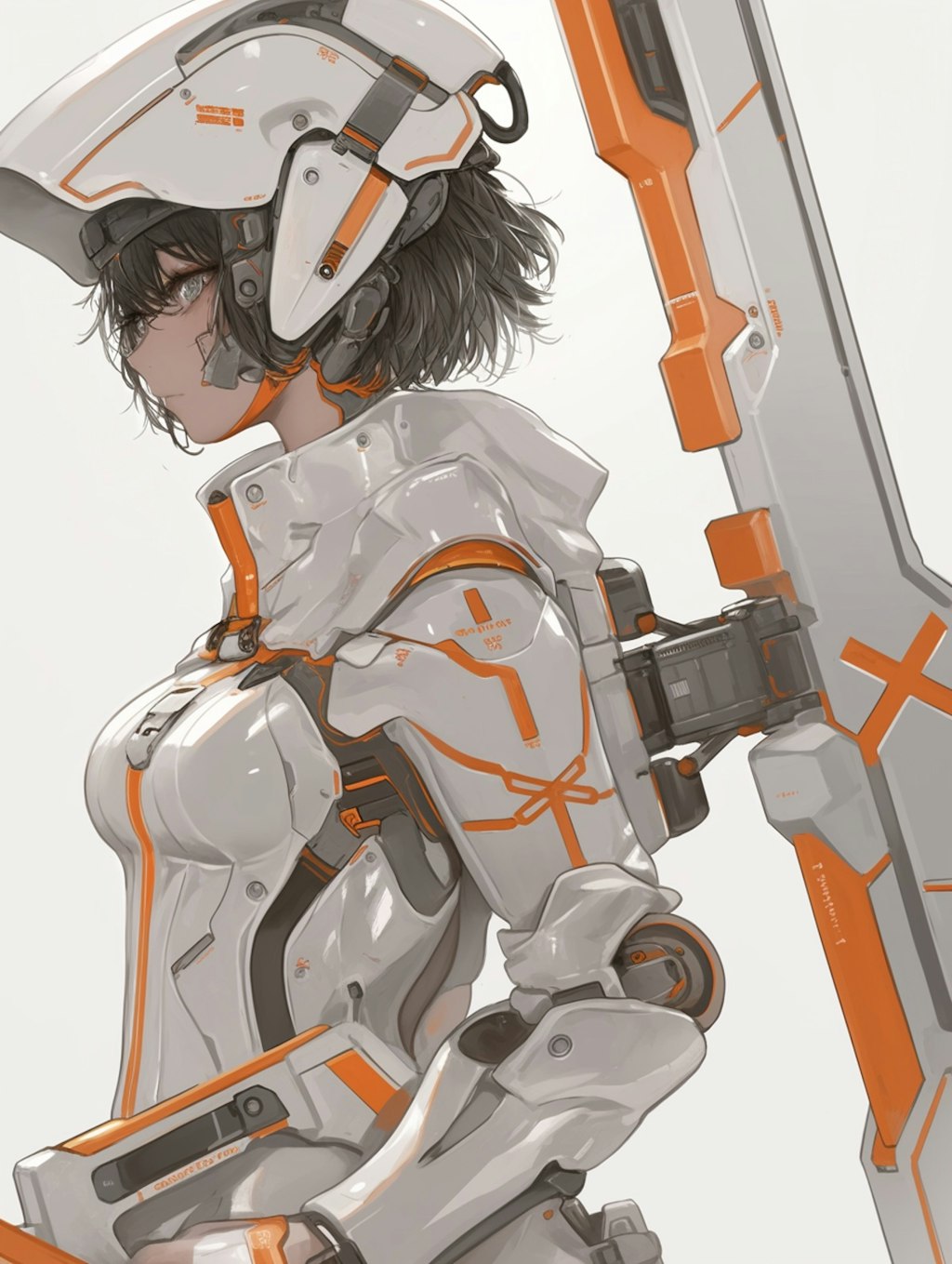 orange accent mechanic girl 機械化銃剣戦士