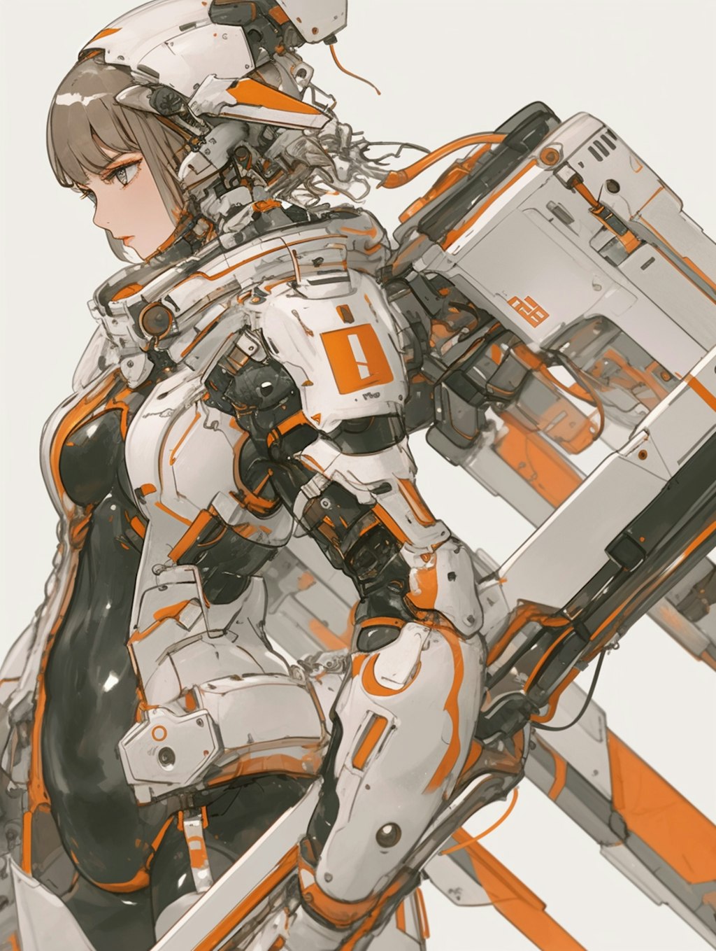 orange accent mechanic girl 機械化銃剣戦士