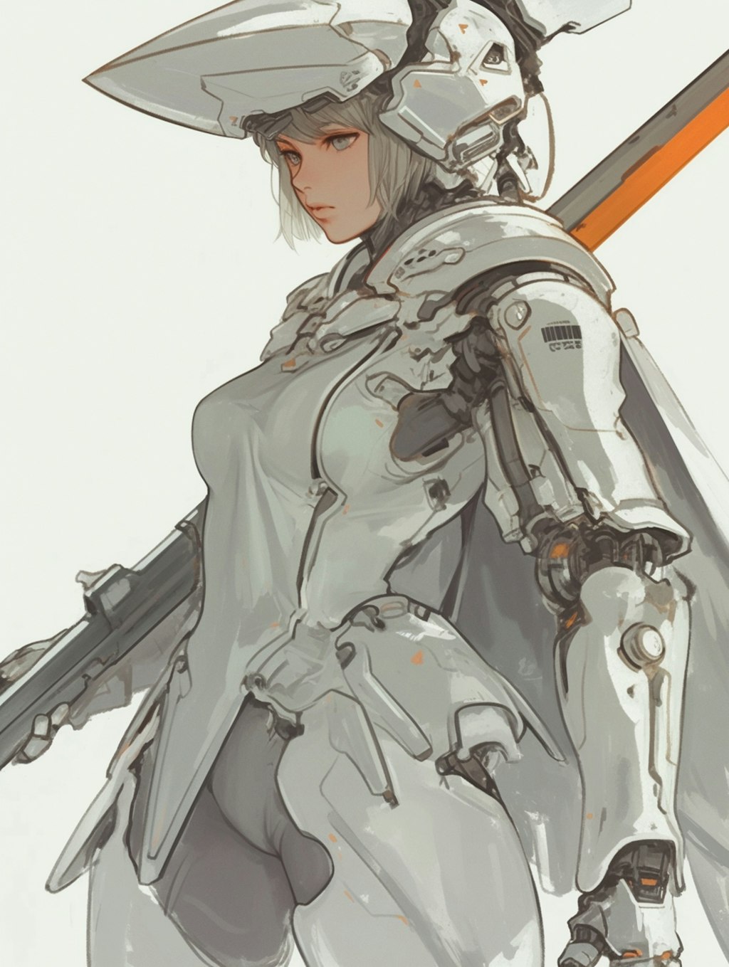 orange accent mechanic girl 機械化銃剣戦士