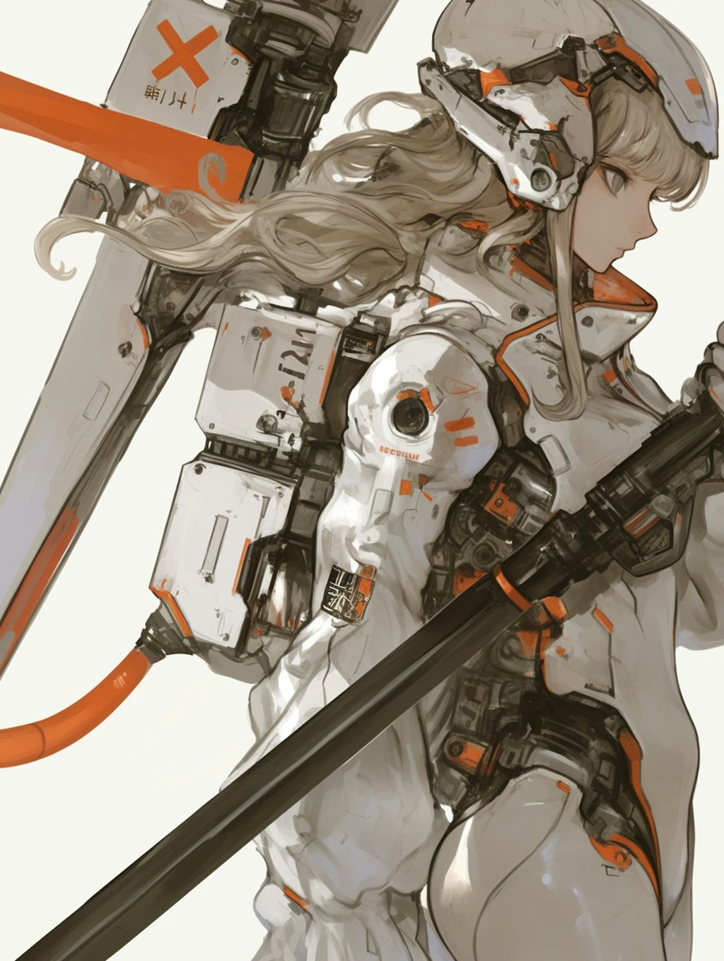 orange accent mechanic girl 機械化銃剣戦士