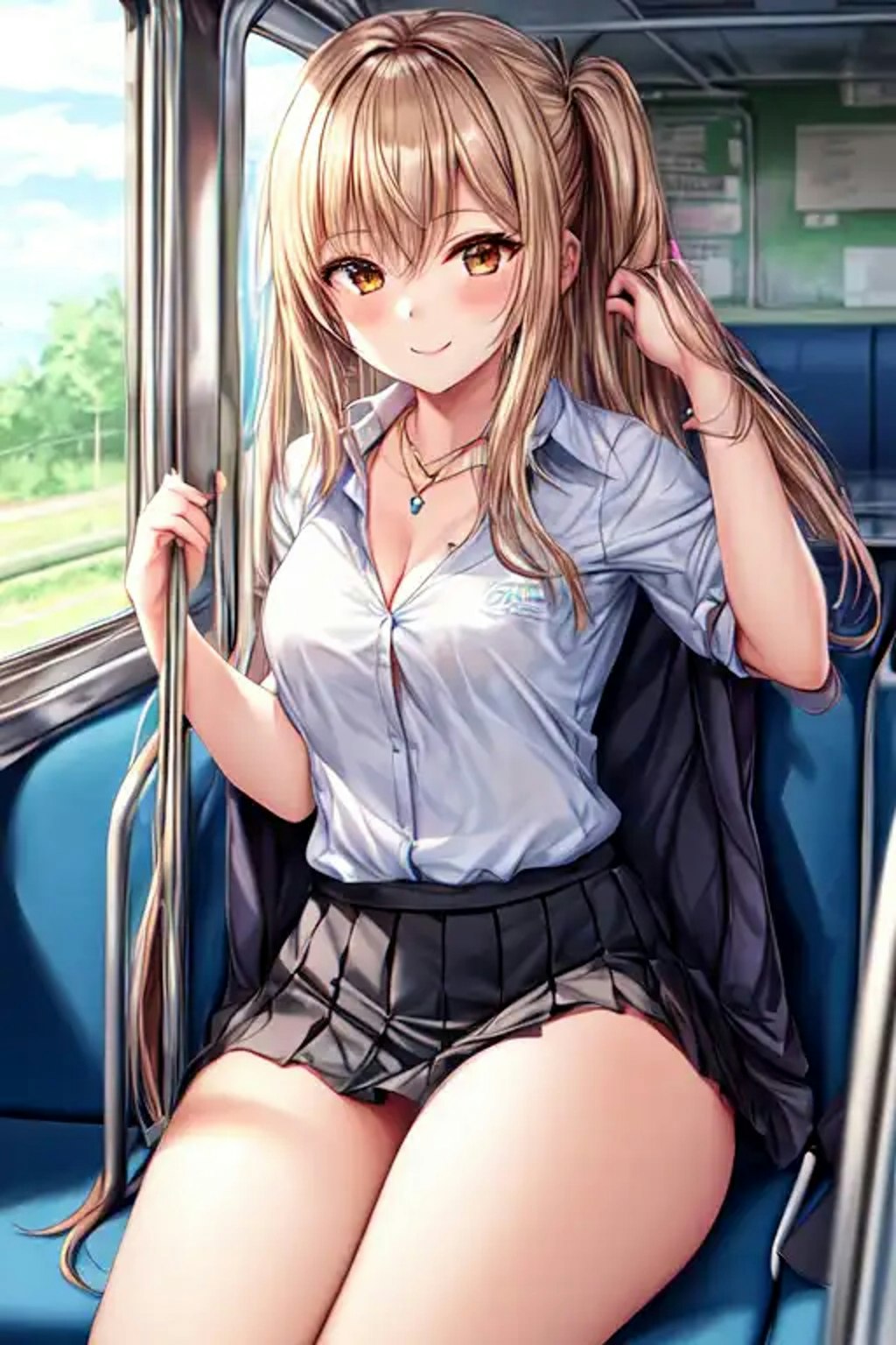 電車内の可愛い女子高生たち