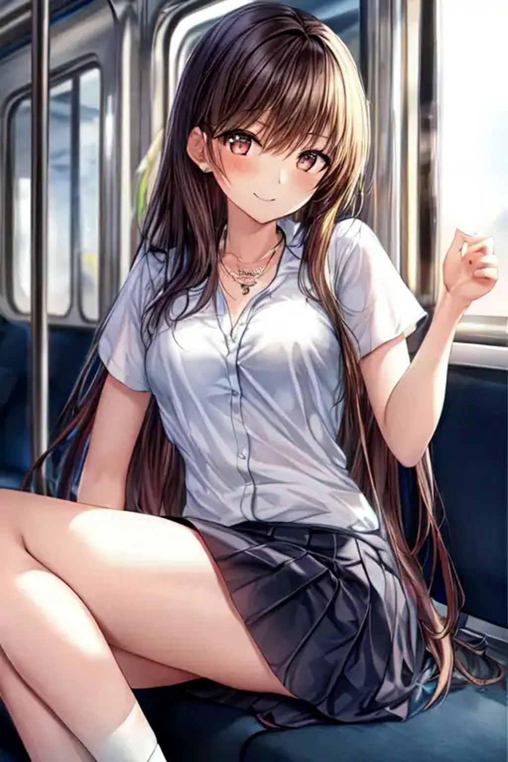 電車内の可愛い女子高生たち