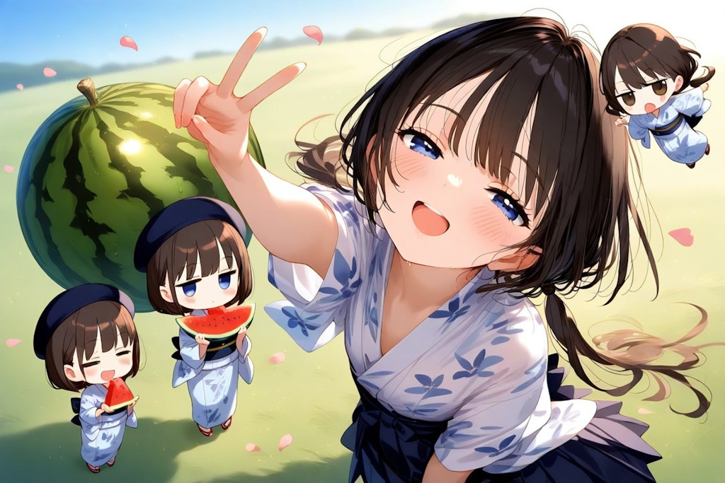 続・スイカを食べる、女の子とちびちゃん。