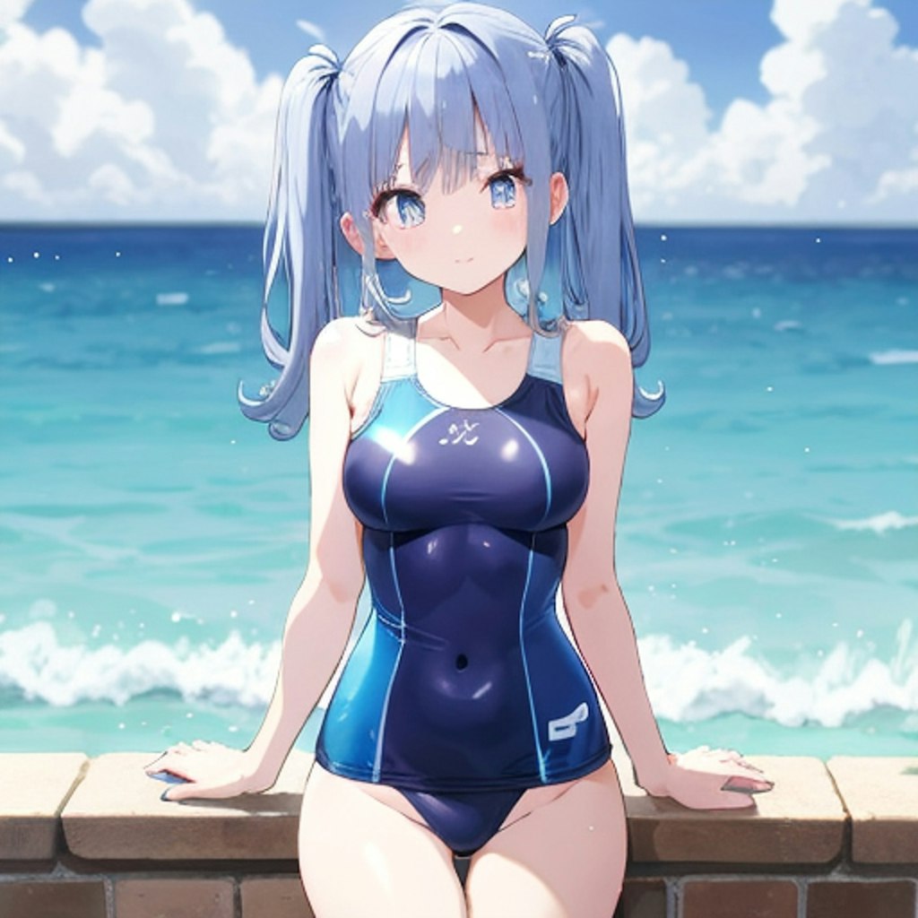 海辺の競泳少女