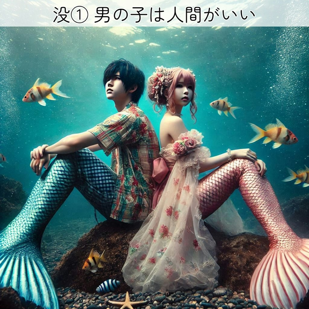 [空欄答え]海中世界で(ー)と(中の)人魚。