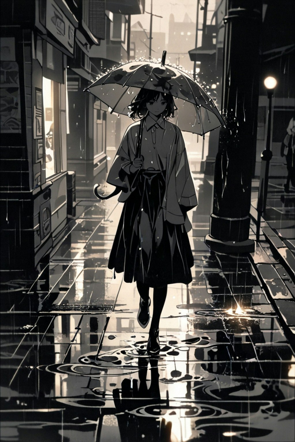 雨の中