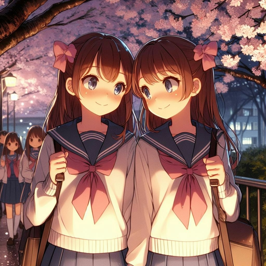 夜桜と学生