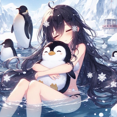 ぬいぐるみペンギンちゃんと南極で海水浴