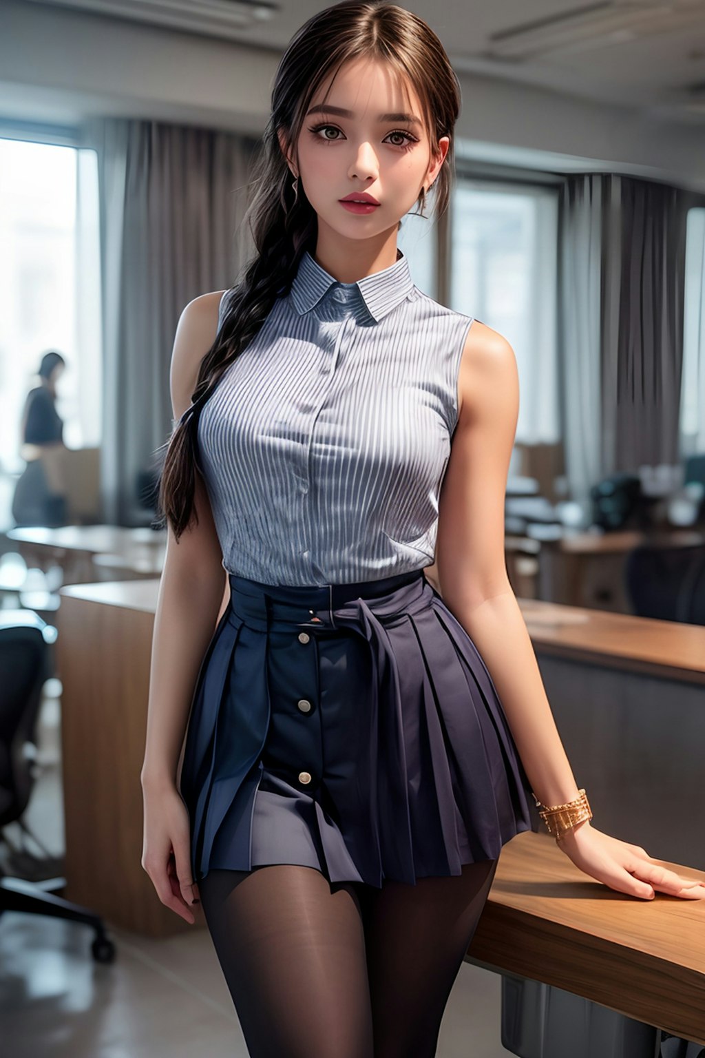 Office Lady Light Blue Shirt 3