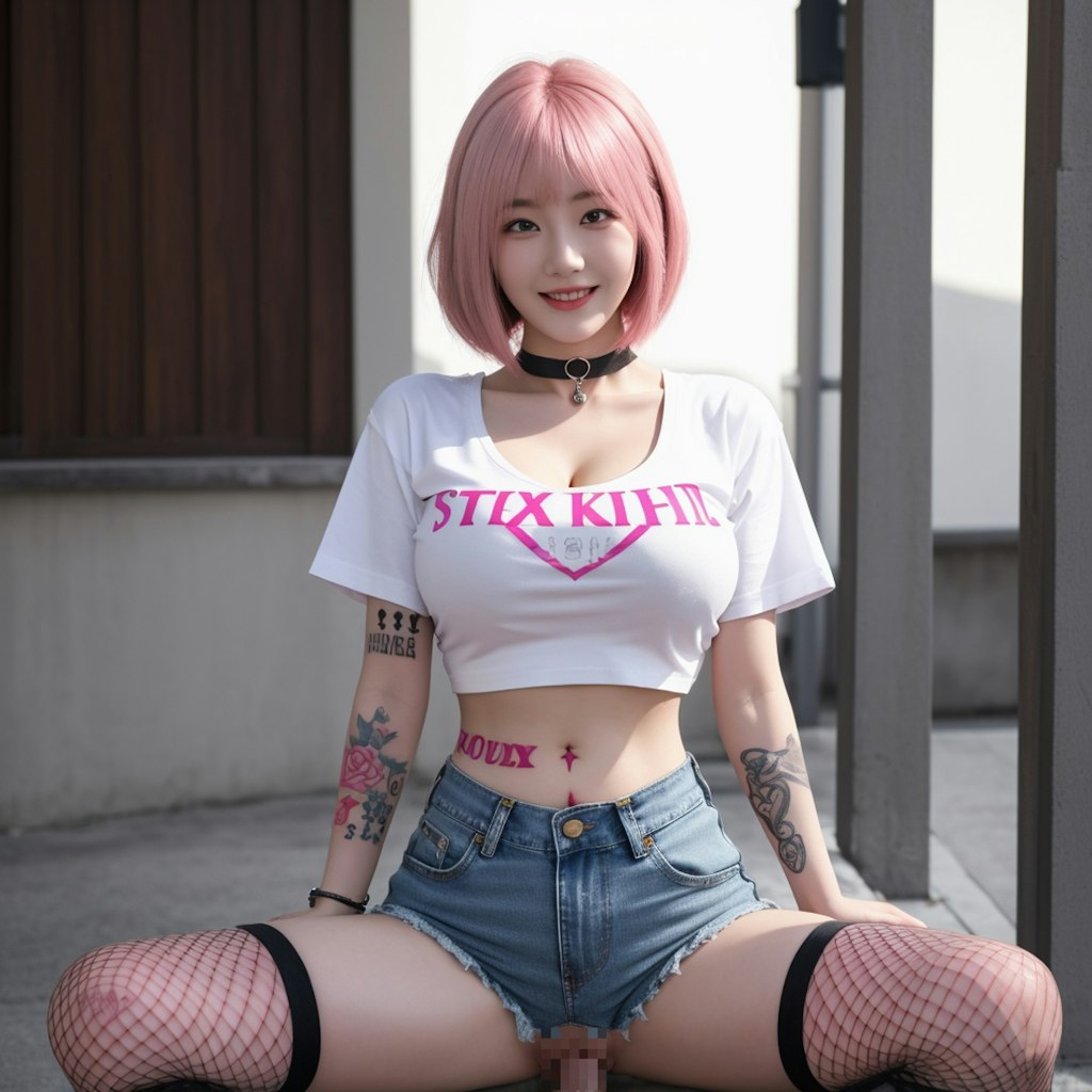test10_hot pants ピンク髪巨乳(谷間強め/タトゥーあり)