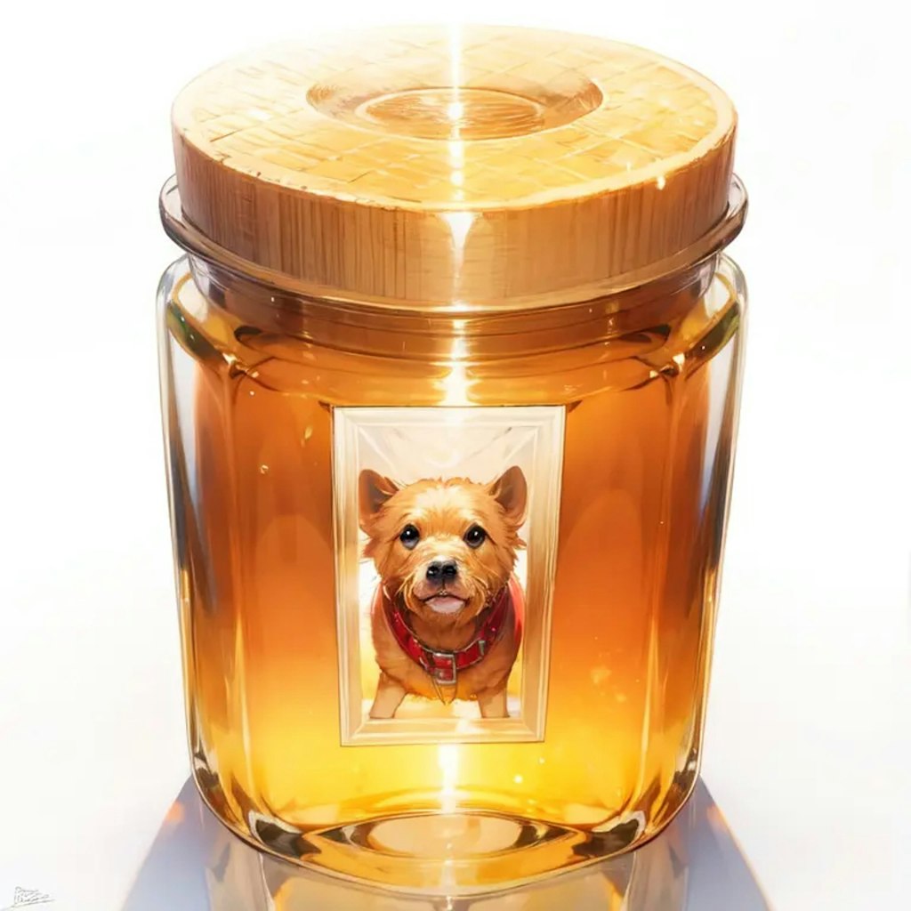 ワンちゃんラベルの瓶に入った蜂蜜