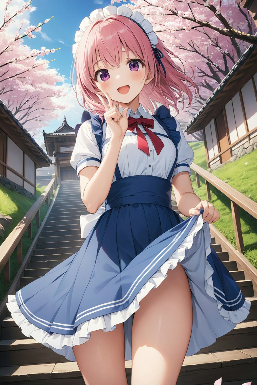 桜とメイドさん