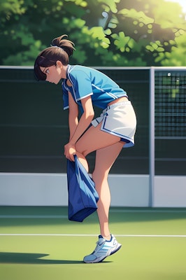 ハーフパンツを脱いでスコート姿になったテニス選手
