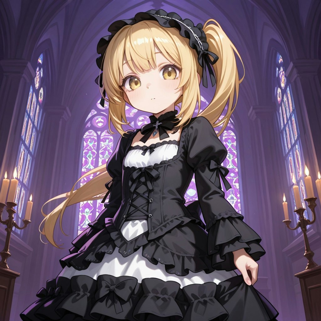 ブロンドサイドテールのゴスロリのロリ子ちゃん
