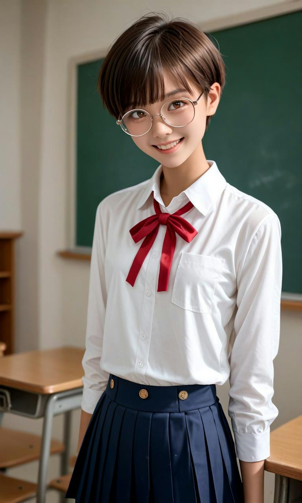 丸メガネ女子高生