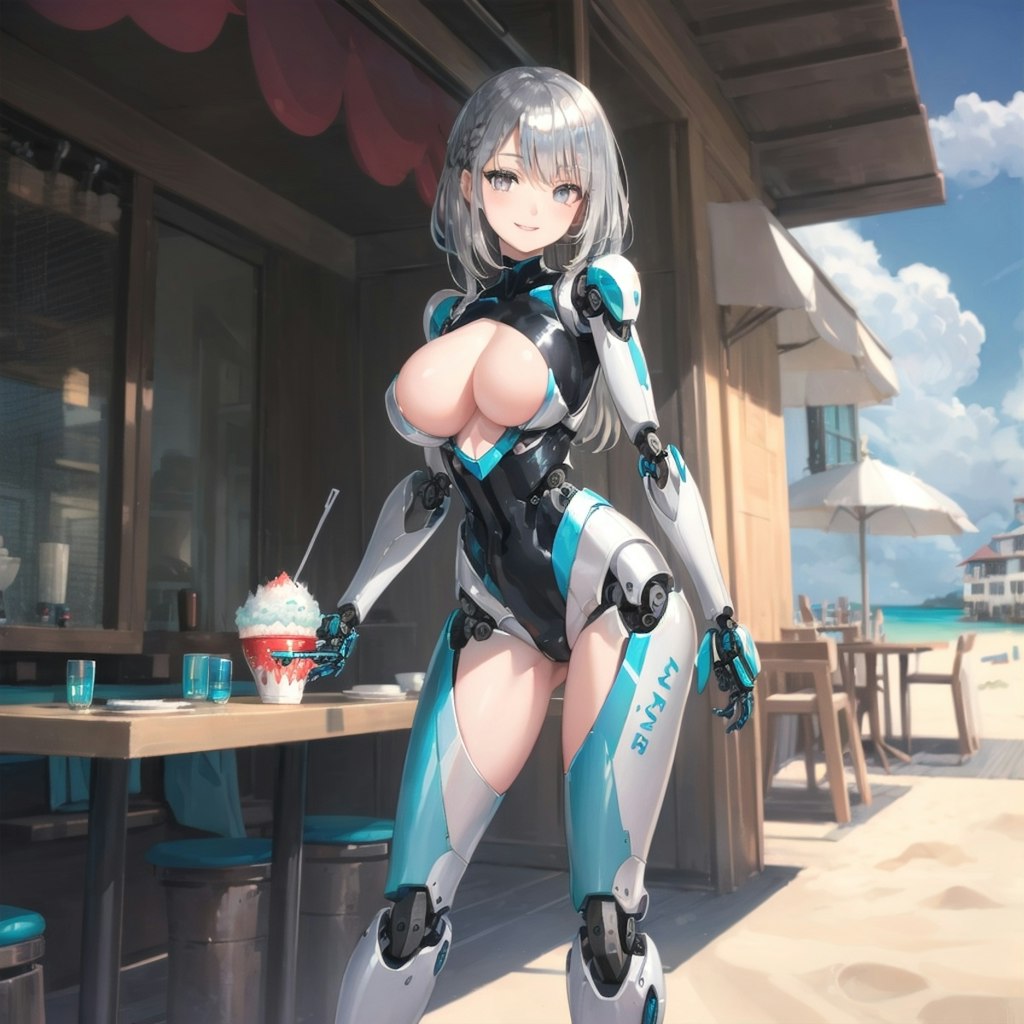 海小屋で働くメカ娘