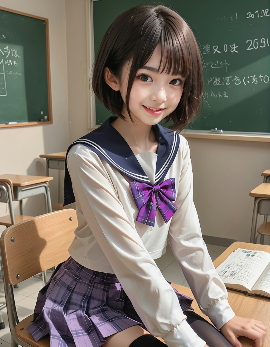 冬服の制服を着ているコトちゃん