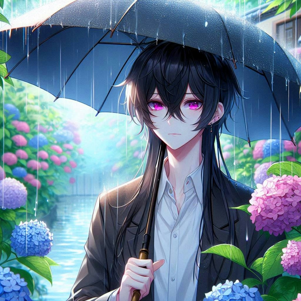 傘と黒髪長髪少年と、紫陽花＊その2(8枚)
