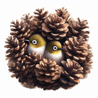 White-eyes in pinecones