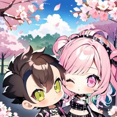 桜とカップル
