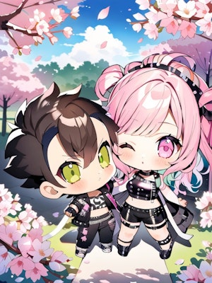 桜とカップル