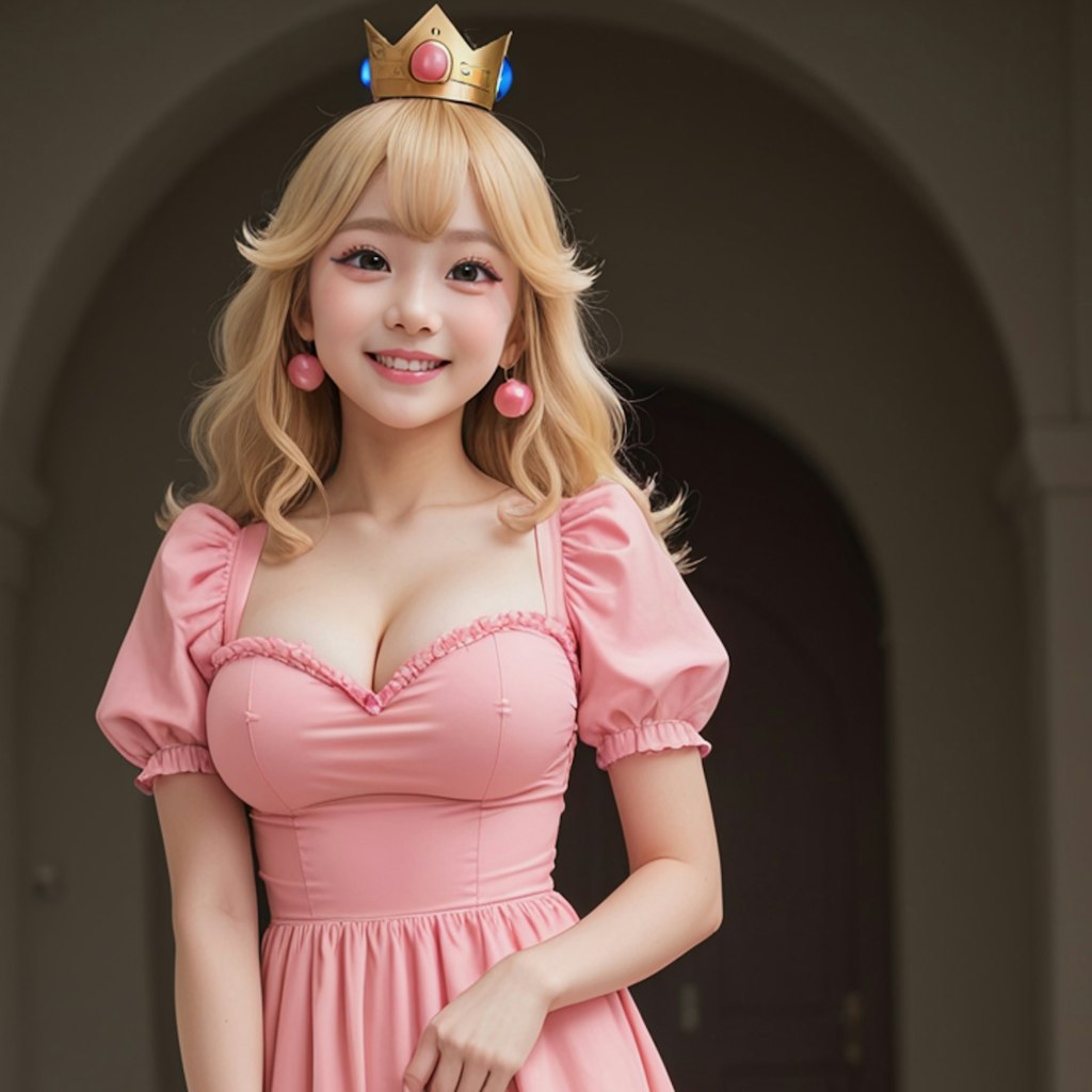 ピーチ姫のコスプレをしている白ギャル夏姫