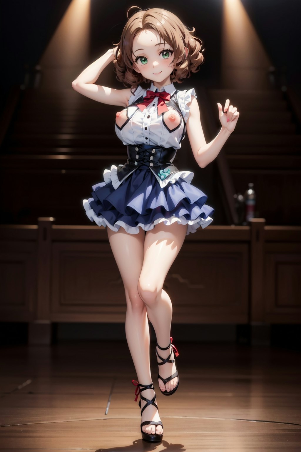 デコ出し茶髪娘がアイドルっぽい衣装でいろいろポロリ