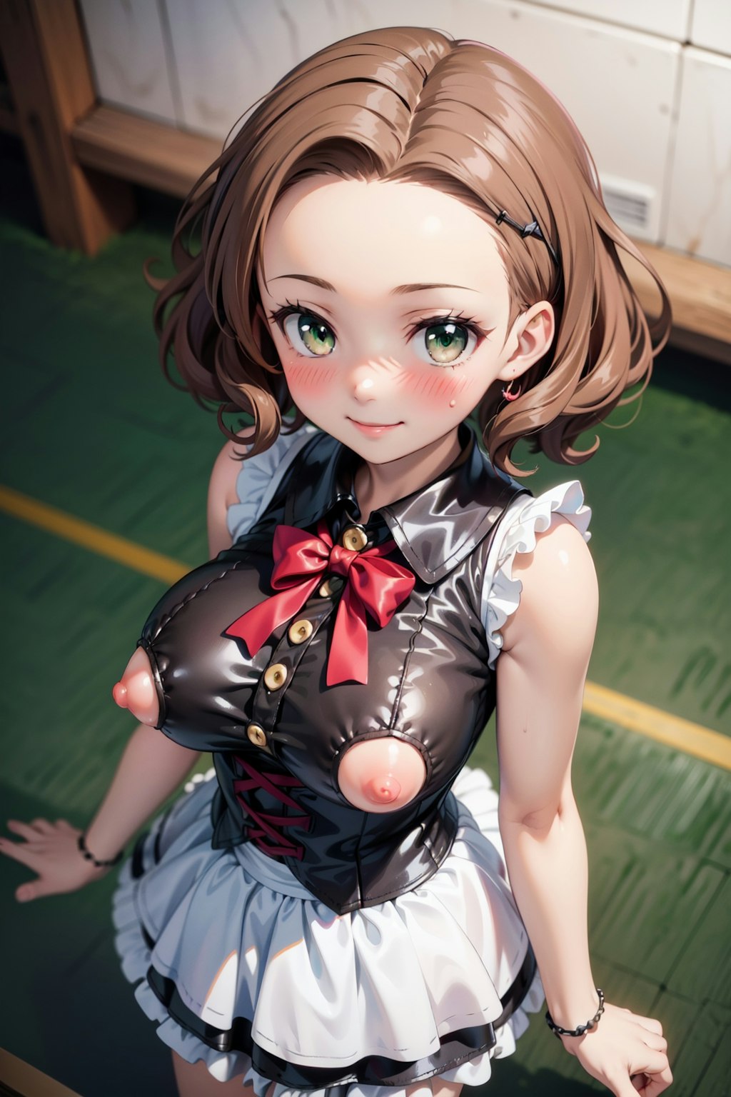 デコ出し茶髪娘がアイドルっぽい衣装でいろいろポロリ