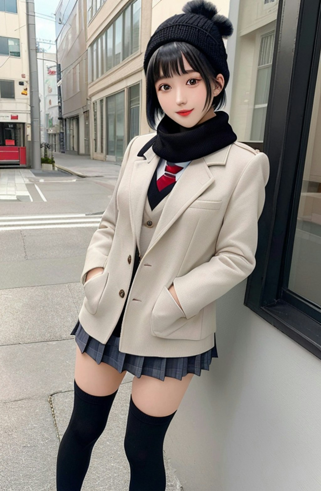 冬制服黒髪ショート女子校生