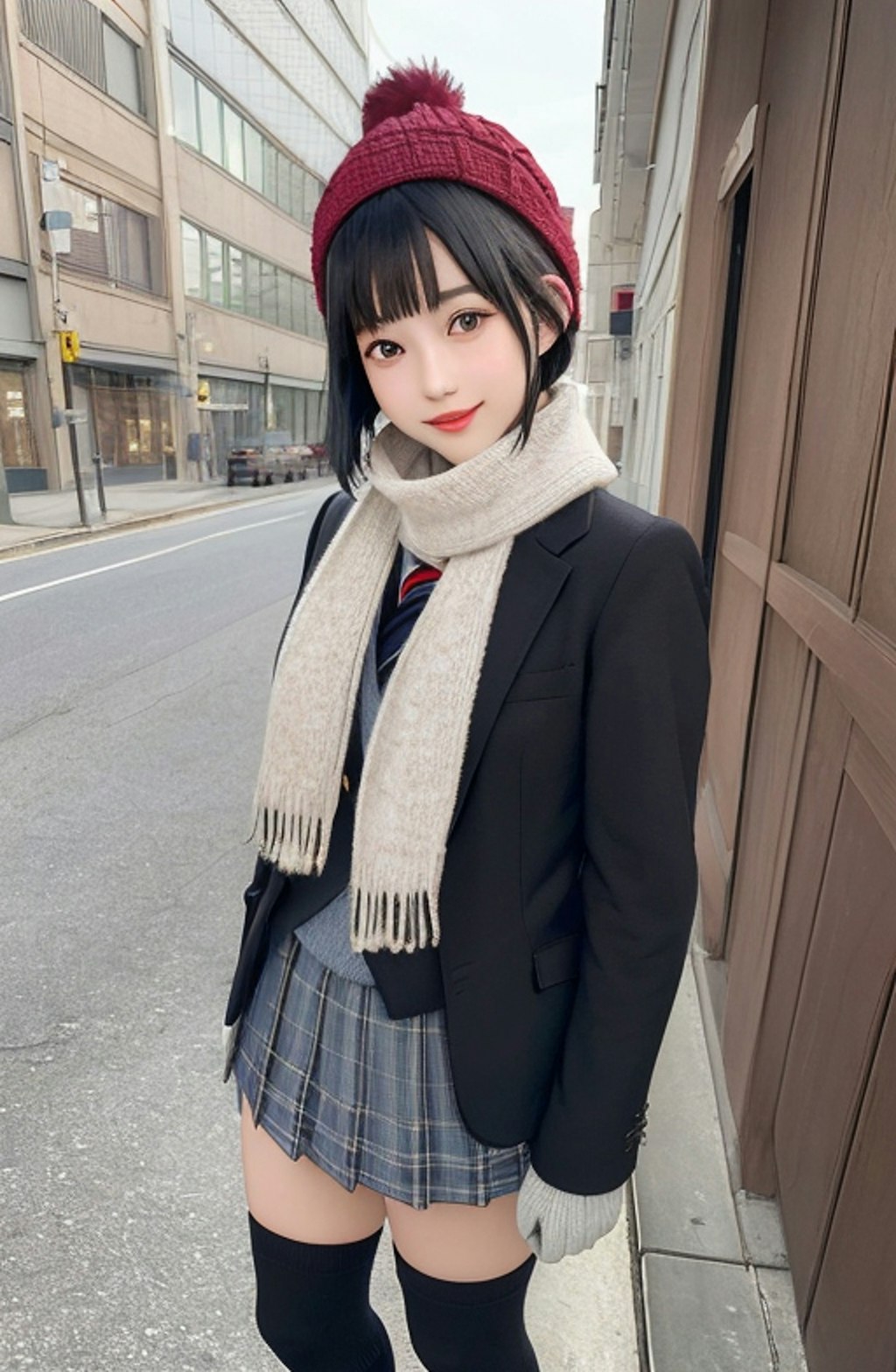 冬制服黒髪ショート女子校生