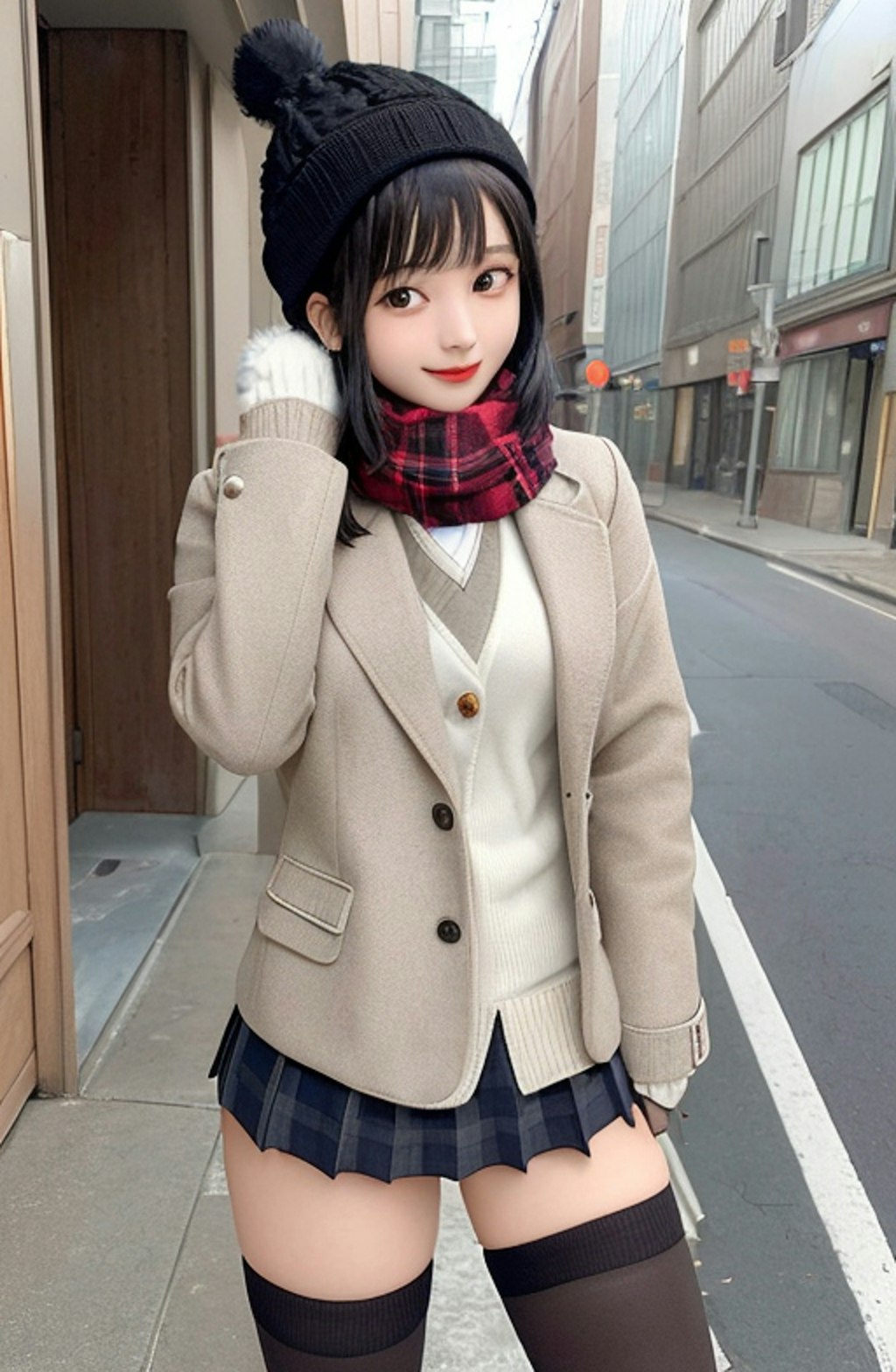 冬制服黒髪ショート女子校生