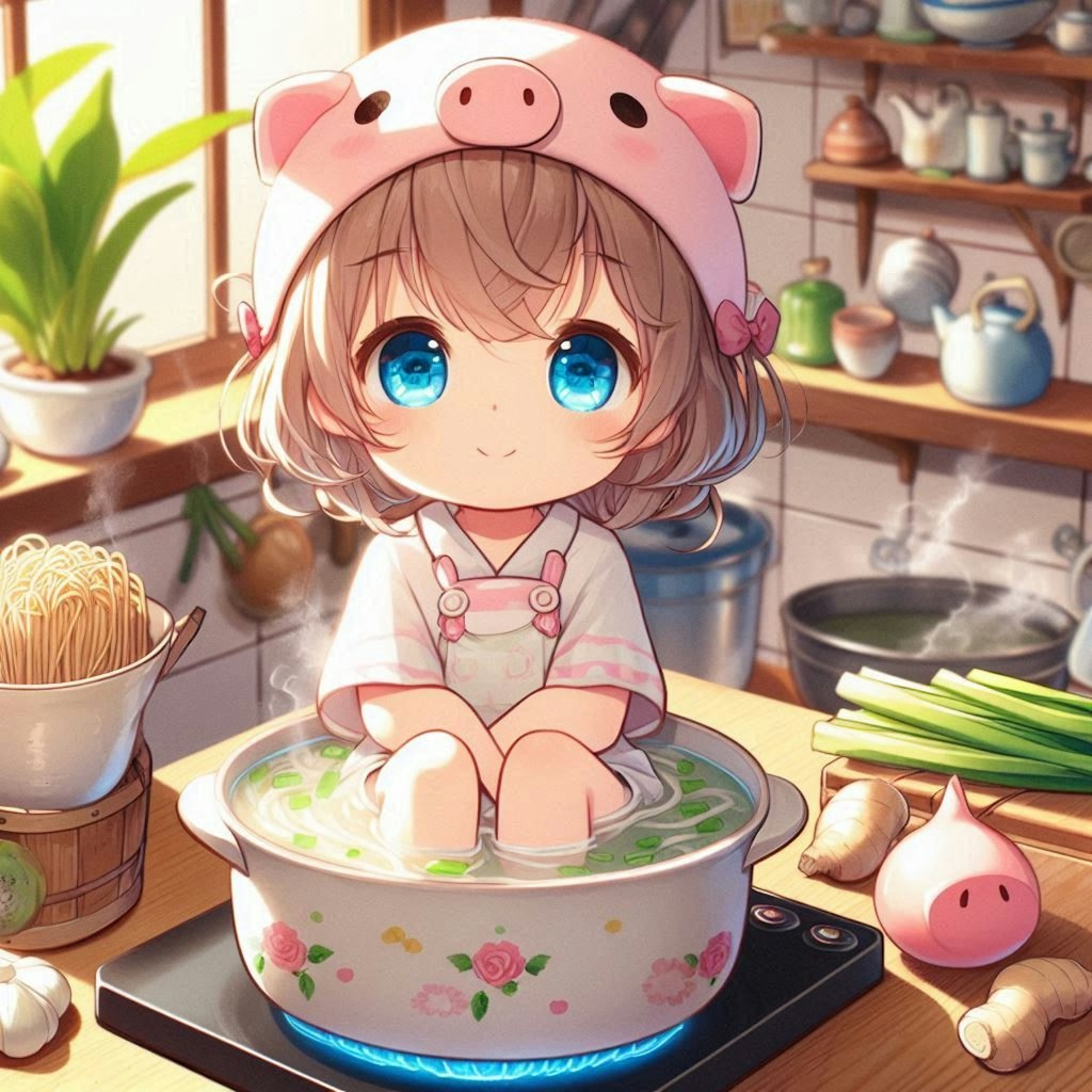 ダシからラーメンを作っている小さな女の子