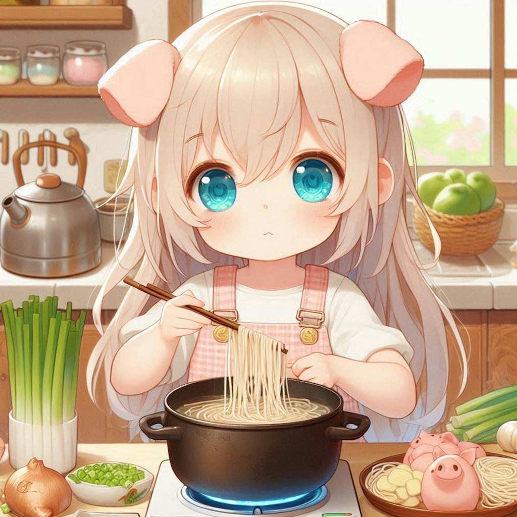 ダシからラーメンを作っている小さな女の子