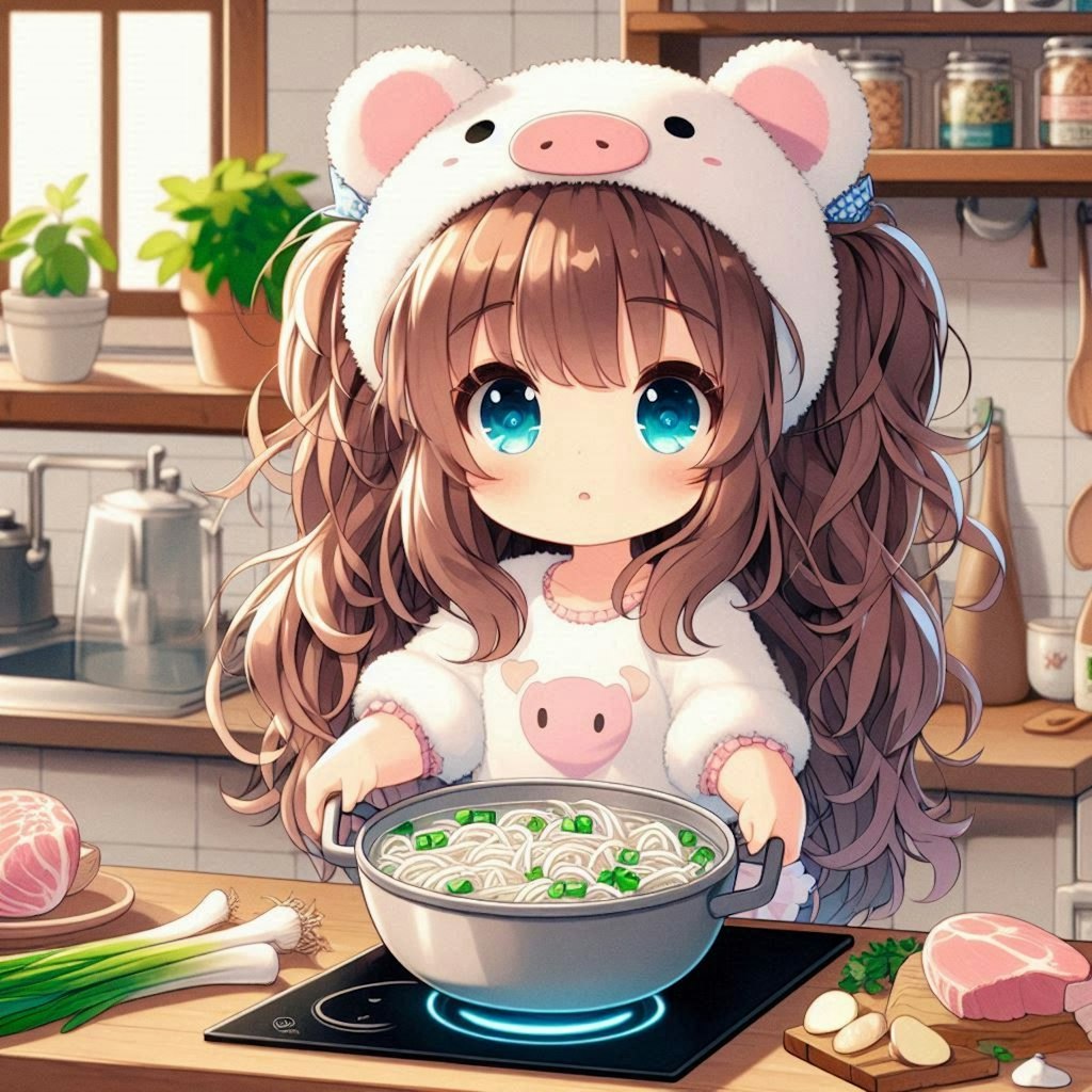 ダシからラーメンを作っている小さな女の子