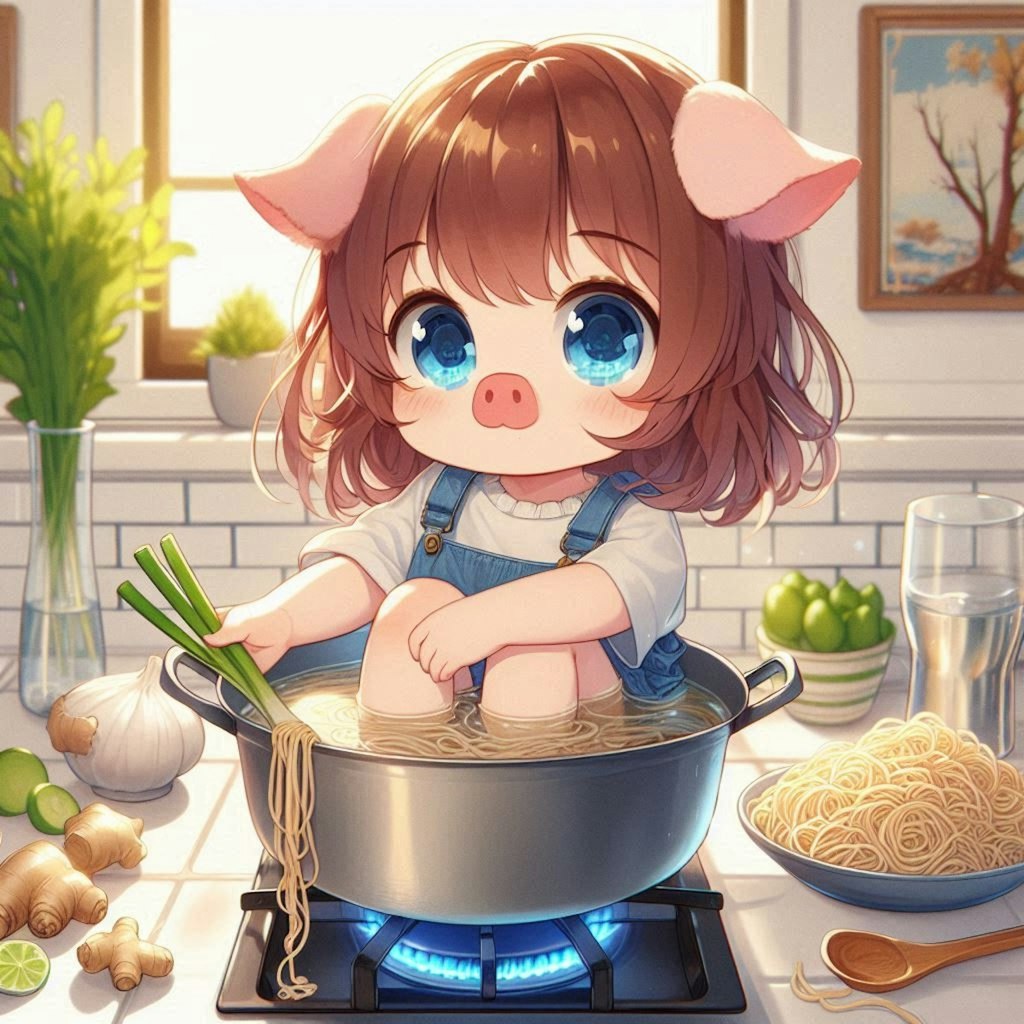 ダシからラーメンを作っている小さな女の子