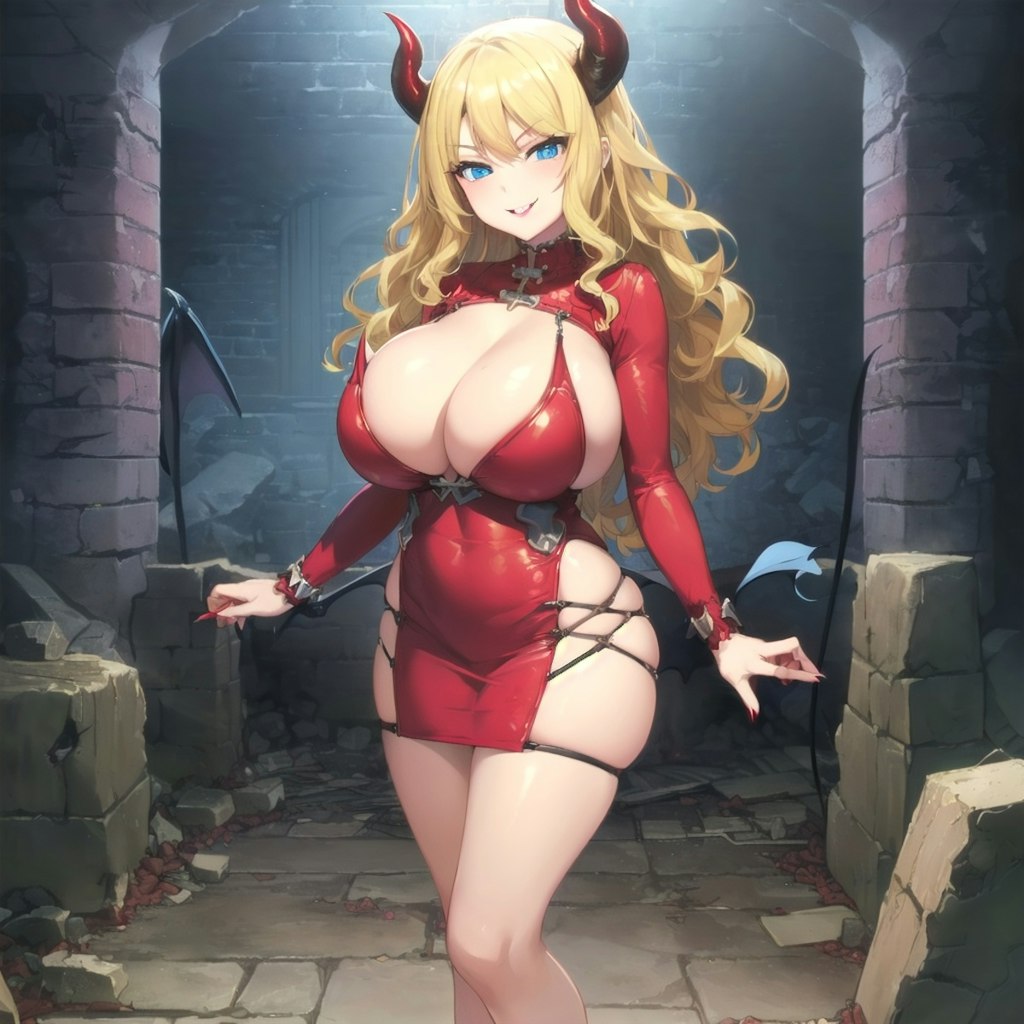 廃墟に現れたキメ顔ムチムチ悪魔娘と胸紐切れてラッキースケベ寸前ｗ