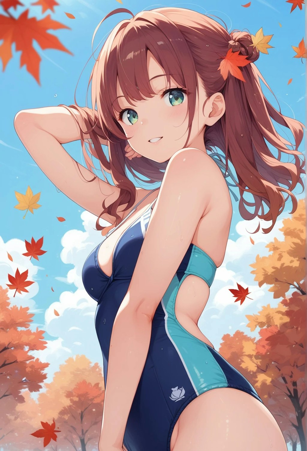 紅葉と水着