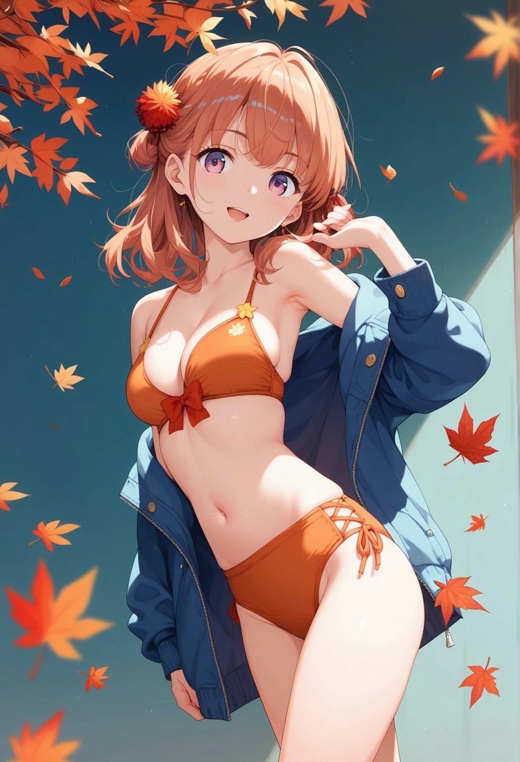 紅葉と水着