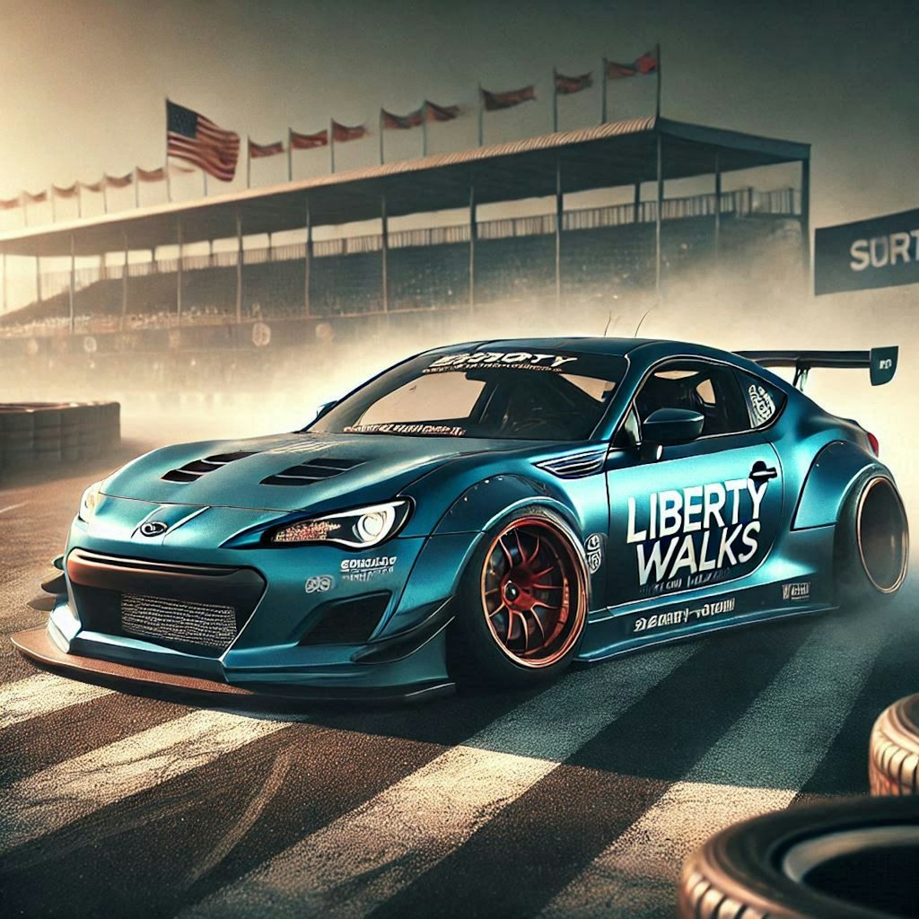 ブルーメタリックリバティーウォークスバルBRZのドリ車