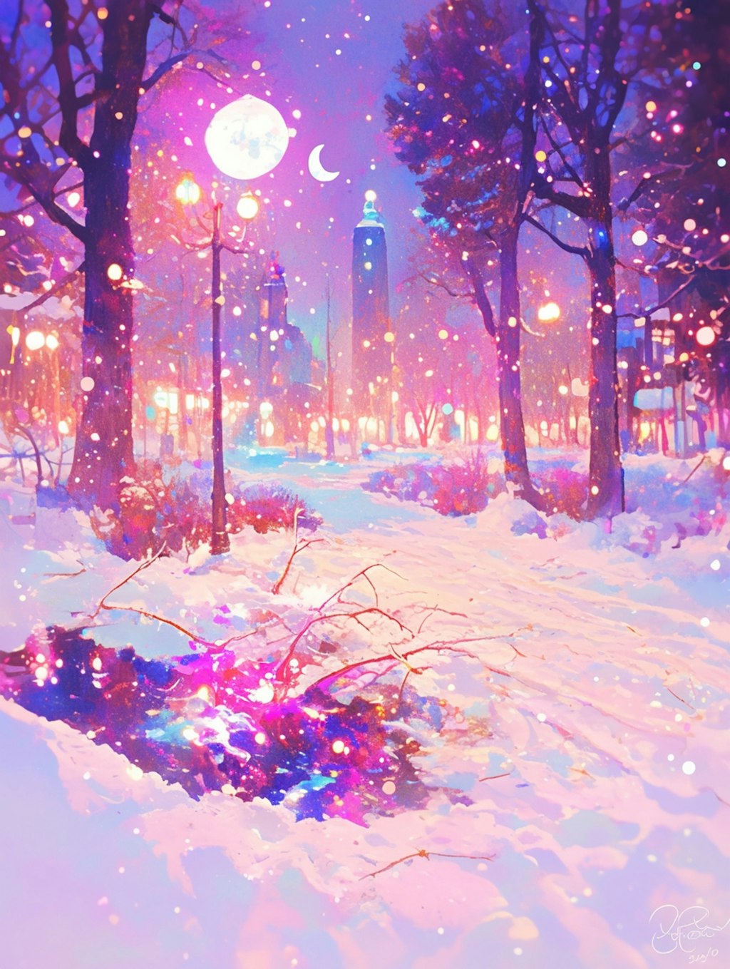 しんしんと降る雪 at night