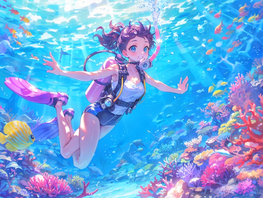 珊瑚の海でダイビング