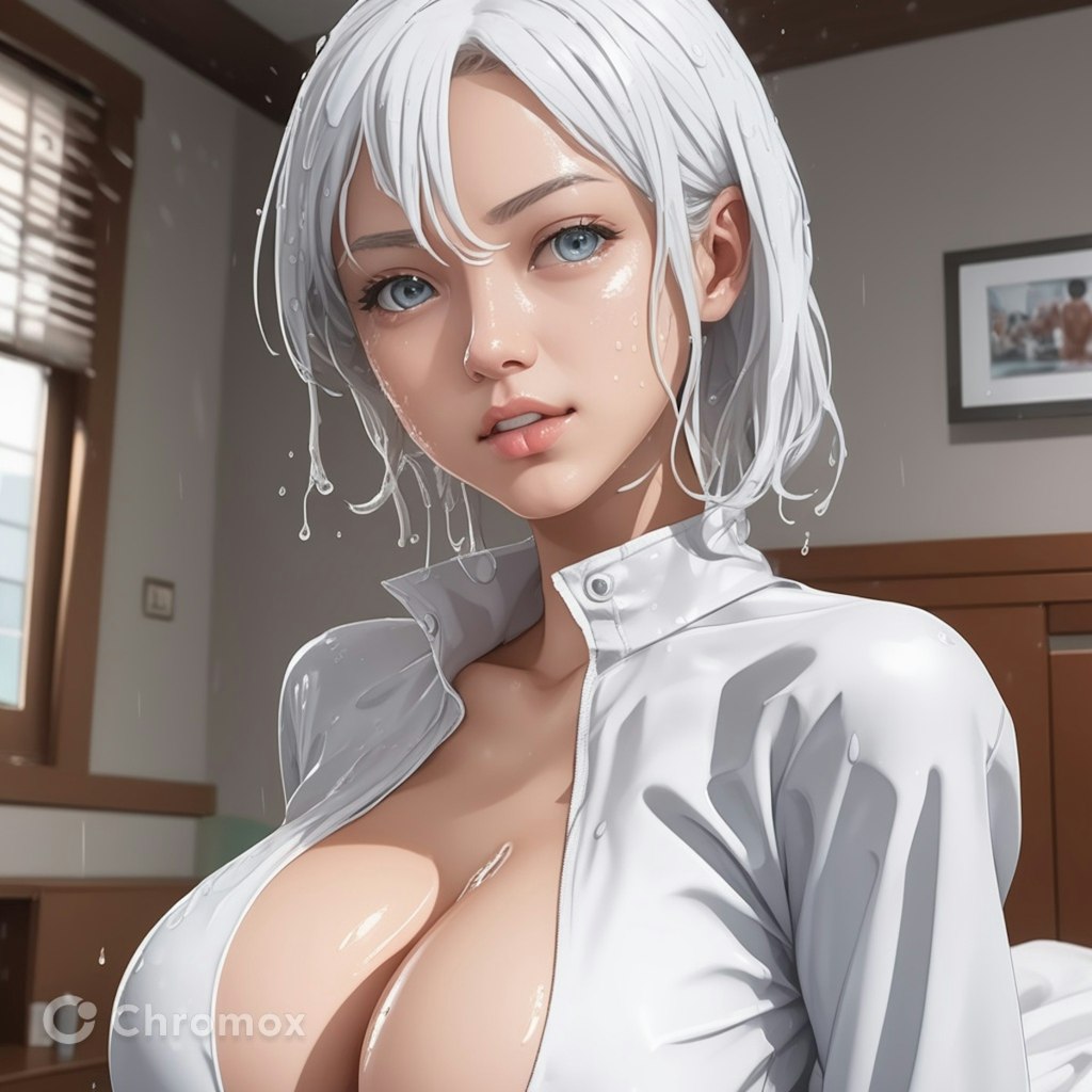 CG系、雪色ヘアの滴る乳房