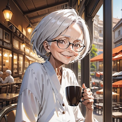 コーヒーを楽しむ老女　その２